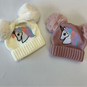 Unicorn Pom-Pom Knit Beanie Set for Kids